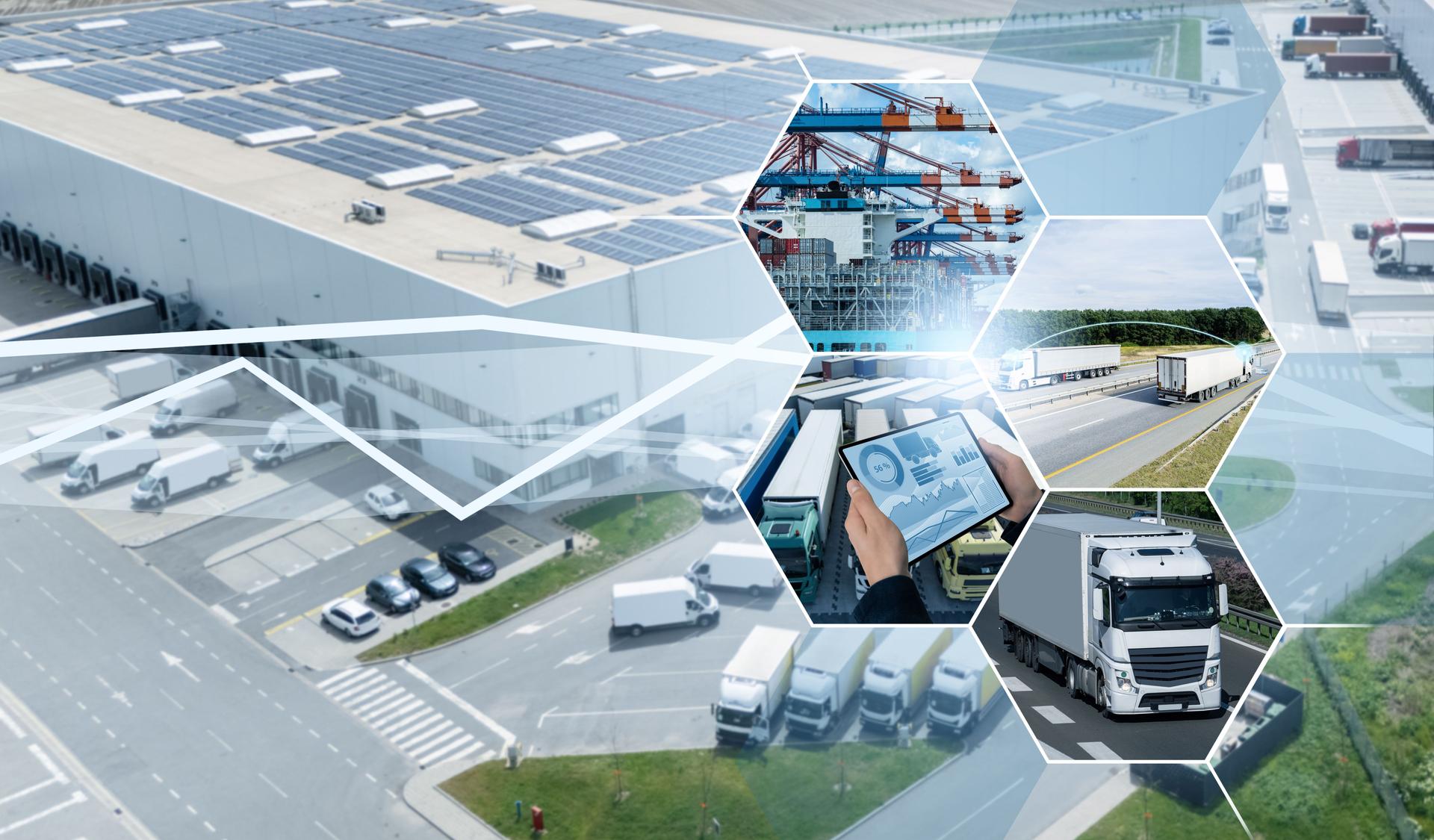 Fleet management, freight transportation and smart logistics concept.