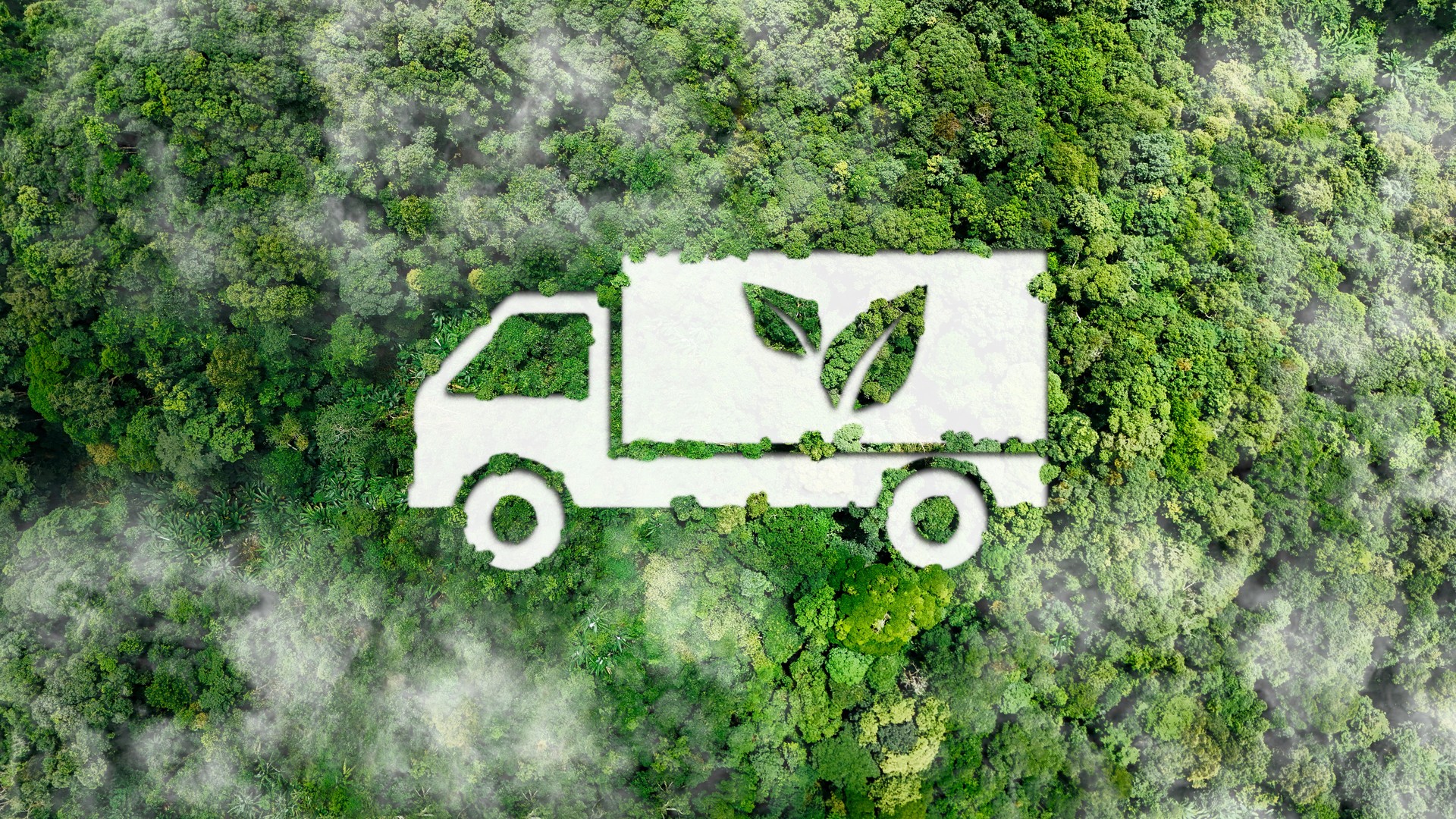 Green logistic or Sustainable transport concept. Truck icon transport logistics travel with clean energy, eco friendly process on forest background to Net zero carbon emission